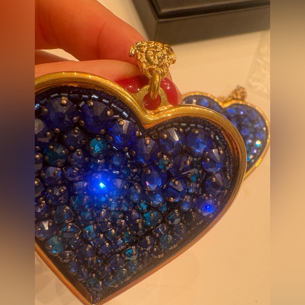 Authentic Versace Gold and Blue Heart Earrings